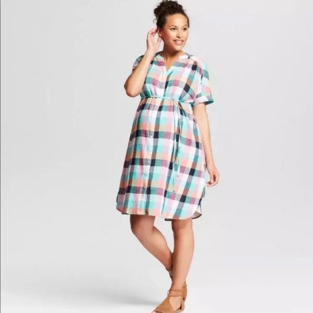Plaid maternity dress